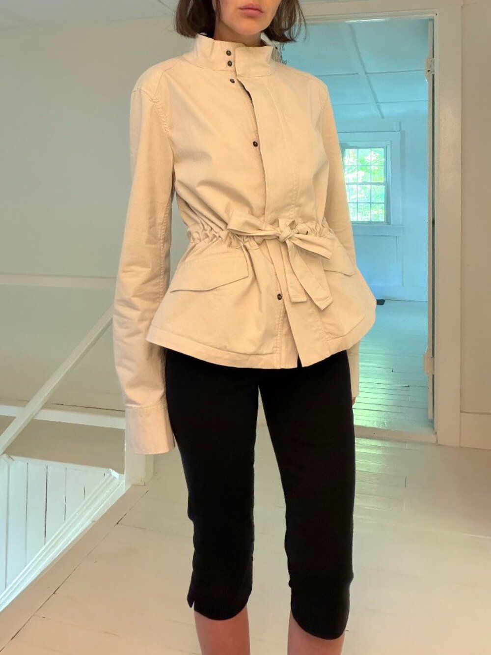 Banana Republic Stand Collar Tie-Waist Utility Jacket in Cream Size XST $140